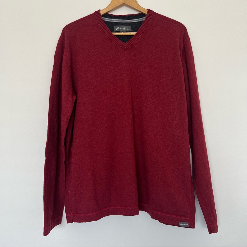 Eddie Bauer Men's Deep Red V-Neck Sweater